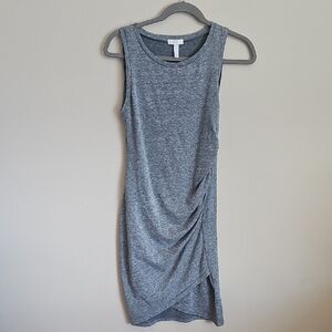 Leith Gray Asymmetrical Ruched Sheath Dress